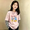 Camiseta de algodón puro para niña, estilo dos piezas falsas, manga larga, primavera y otoño, estilo coreano, camiseta básica elegante para niños mayores, top de moda infantil