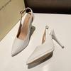 Tacones Altos Color Nude Tacón de Aguja 2024 Nueva Llegada Verano Modernos Elegantes Sandalias de Tira Puntiaguda Punta Sexy Zapatos de Una Sola Capa