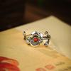 Anillo de Plata de Ley 925 para Mujer Flor de Durazno Tallado Realista Retro Nuevo Chino Ágata Roja del Sur Étnico Extremadamente Fino Anillo de Viento