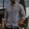 Nova camisa de linho de outono transfronteiriça da Amazon, de manga comprida, gola alta, respirável, casual masculina, novo estilo chinês com bolso