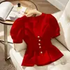 Blusa Chic de Verano de Moda Estilo Francés Nicho Azul Manga Corta Ropa de Abrigo Nueva para Mujer 2026