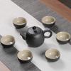 Conjunto de Chá Kung Fu de Cerâmica Preta Espessa Doméstico Conjunto Tigela Coberta Xícara de Chá Pote com Alça Lateral Bule Chinoiserie Escritório Sala de Estar