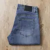 Jeans rectos de algodón lavado azul fino para hombre, holgados, de cintura media-alta, microelásticos, de alta gama, suaves, para negocios