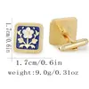 Gemelos Cuadrados Vintage de Esmalte Flor de Ciruelo, Diseño de Goteo de Aceite Dorado, Accesorios de Puño de Camisa Estilo Francés de Lujo Ligero para Ropa de Negocios para Hombre