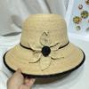 Sombrero de Paja Raffy para Mujer Verano Estilo Coreano Elegante Contraste de Color Flor Sombrero de Pescador Vacaciones Junto al Mar Protección Solar Sombrero de Playa