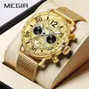Megir Venta al por mayor transfronteriza Dropshipping Cronógrafo de tres ojos y seis manecillas Reloj de cuarzo Reloj para hombre 2249