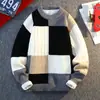 Invierno 2026 Nueva Moda Color Block Suéter de Punto Talla Grande para Hombre Cuello Redondo Holgado Manga Larga Top para Hombre