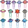 Regalo creativo y elegante de papelería para estudiantes DIY, clips para papel de metal serie planeta de dibujos animados, marcapáginas, clips para papel en forma de U