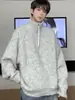 Suéter Cinza de Inverno com Gola Alta e Meio Zíper para Homens, Estilo College Casual Solto Retro Japonês Versátil Malha