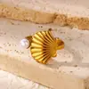 Anillo de Acero Titanio con Estrella de Mar y Caracola de Presión de Aceite para Mujer con Incrustaciones de Circonita Diseño a Juego Joyería de Playa de Verano Venta al por Mayor