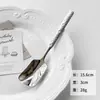 Cuchara Creativa Acero Inoxidable 304 Cuchara de Postre Alta Apariencia Patrón de Piedra Cuchara de Cabeza Cuadrada Cuchara de Pétalo Cuchara Pequeña para Revolver Café