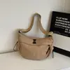 Bolsa de Veludo em Formato de Dumpling, Bolsa de Ombro Fashion, Cor Contrastante, Bolsa de Axila Simples e Versátil, Bolsa Transversal Feminina Retrô