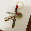 Nuevo colgante de calabaza de cobre retro doble palillos giratorio dinero llavero tejido a mano cinco emperadores dinero colgante coche llavero colgante