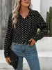 Design Estilo Coreano, Camisa de Bolinhas de Nicho com Gola Reversível, de Botão Único, Manga Longa, Caimento Solto, Emagrecimento, Top Único, Moda Feminina Transfronteiriça
