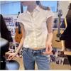 Estilo BM Branco Cadarço Cintura Gola Polo Botão Camisa Feminina Bm Spice Girl Puro Desejo Manga Curta Camiseta Lapela Top Tendência