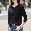 Camiseta con Capucha Color Sólido Otoño 2024 Hombro Derecho Manga Larga Cremallera Casual Holgada Estilo Coreano Top Más Fácil de Combinar Ropa Delgada para Mujer