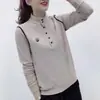 Top elegante de terciopelo acanalado con cuello alto para mujer, nuevo top base versátil de manga larga bordado cálido de otoño, moderno