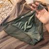 Nuevas Bragas de Seda Transpirables de Color Sólido Estilo Japonés para Mujer, Ribete de Encaje Brillante, Sexy Bragas para Dama con Refuerzo de Algodón