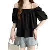 Camisa Cuadrada de Manga Abullonada Estilo Francés Talla Grande para Mujer, Moda de Verano, Blusa de Alto Gama Estilo Muñeca, Favorecedora para Mujeres con Curvas, Top Adelgazante