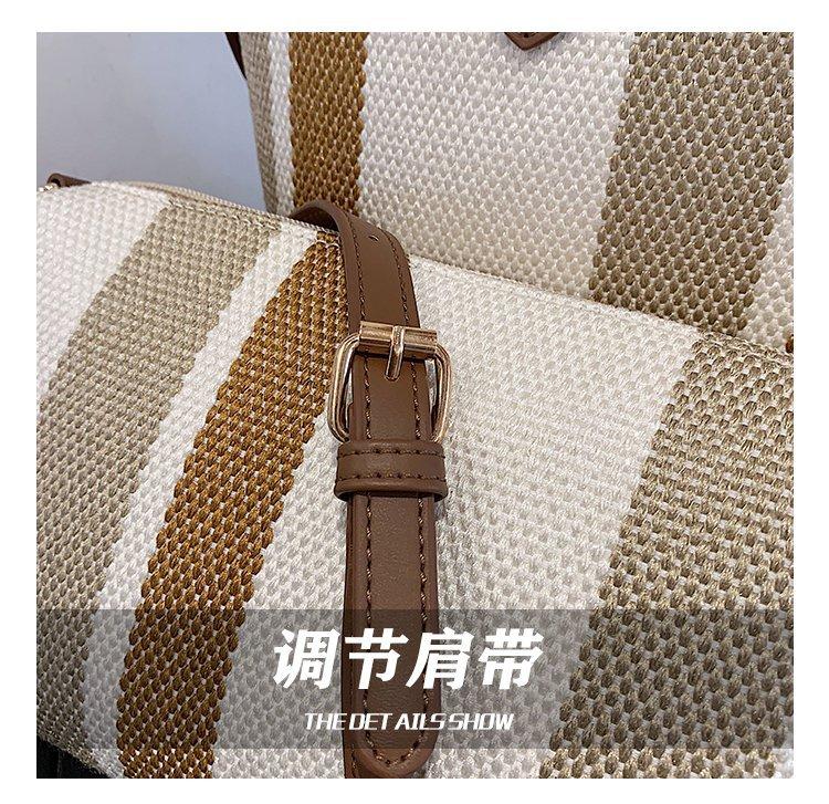 2021通勤单肩大学生上课包包女休闲简约大容量条纹帆布手提托