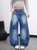 Comercio exterior transfronterizo artículos de liquidación europeos y americanos de Amazon jeans lavados en azul con dobladillo curvo pantalones banana holgados cónicos para mujer