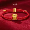 Pulseira de Contas da Sorte Genuínas 999 Ouro Zodíaco Ovelha Ouro Duro Auspicioso Ovelha Auspiciosa Corda de Mão de Ouro Ano do Zodíaco Corda de Couro Vermelho Venda por Atacado