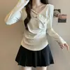 Talla Grande para Mujer Estilo Otoño MM Gordita Favorecedora Camiseta de Manga Larga Irregular con Hombro Recto Top Reductor de Cintura y Adelgazante Capa Base Chic