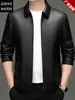 Chaqueta de Cuero Versátil de Alta Gama Haining Estilo Papá Mediana Edad Otoño Nueva Chaqueta de Piel Sintética de Vaca Abrigo de Cuero Casual para Hombre