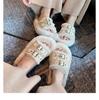 Pantuflas Peludas para Exteriores con Hebilla Cuadrada de Doble Fila 2026 Nuevas de Suela Gruesa Tallas Grandes y Pequeñas 31 32 33 Pantuflas de Algodón para Mujer Invierno