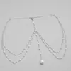 Estilo Novo Europeu e Americano Versátil Elegante Corrente de Pérolas Corrente de Peito Dourada Verão Sexy Corrente de Biquíni Férias na Praia Corrente para Corpo