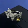 Anillo de Moda Ins Estilo K para Mujer con Letras Cd Versátiles Caladas Forma de Mariposa Anillo Abierto para Dedo Índice Nueva Tendencia