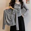 Suéter de tricô assimétrico slim fit estilo coreano, novo design para primavera e outono com estampa de rosas, top básico jovem e estiloso
