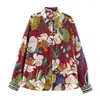 Para Comercio Exterior Transfronterizo Europeo y Americano Ropa de Mujer Aliexpress Más Vendido Retro Versátil Estampado Floral Textura de Satén de Seda Camisa