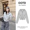 Chaqueta de Béisbol Estilo Coreano Sudadera con Capucha de Forro Polar Conjunto de Dos Piezas Atuendo de Otoño para Mujer Elegante Conjunto Completo Ootd
