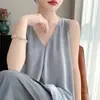 Camisola Chaleco para Mujer, Nuevo Estilo Verano, Base de Satén Francés Sedoso, Cuello en V Holgado, Top Sexy sin Mangas