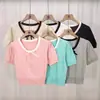 Blusa de Tricô Doce com Laço Estilo Coreano 2025 Nova Manga Curta Verão Vazada Camisa Base Curta Slim