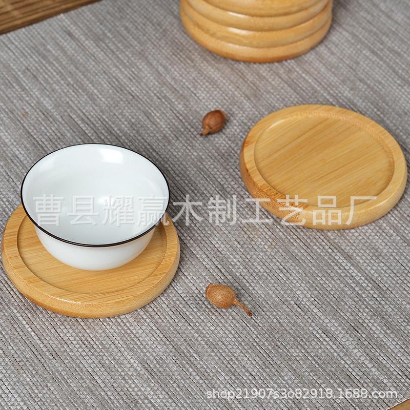 竹制圆形杯垫多肉花盆实木托盘马克杯隔热垫木质杯盖BSCI &