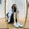 Zapatos Casuales Blancos de Satén sin Cordones para Mujer, Cómodos Zapatos Mocasines de Punta Redonda con Suelas Gruesas y Tenis con Cordones