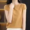 Camiseta de Imitación de Lana Fina de Alta Calidad de Manga Corta para Mujer, Nuevo Tejido de Punto Primavera/Verano, Suéter sin Mangas de Cuello Redondo