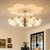 Lámpara de araña principal para sala de estar estilo vintage, lámpara de iluminación de alto nivel para vestíbulo de 6 luces con proyección de halo de pétalos de mariposa estilo francés, de madera