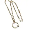 Collar de cadena gruesa estilo Cartier V-oro de alta gama con incrustaciones completas de diamantes en los extremos y diseño de cola de golondrina, chapado en oro de 18 quilates, fabricante de cadenas para clavícula