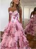2026 Nova Moda Feminina Europeia e Americana de Primavera e Verão com Ombro a Ombro Chiffon Estampado Estilo Fada Longo Elegante Vestido de Noite