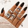 Conjunto de 7 Anillos Estilo Étnico Retro Transfronterizo Europeo y Americano Hongo Corazón Luna Hoja Plata Antigua