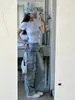 Jeans de Trabalho Reto Estilo High Street Americano para Mulheres, Novo Design Primavera e Outono, Multi-Bolsos, Caimento Solto, Calças de Perna Larga Emagrecedoras