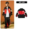 Roupas hip-hop da moda para crianças hiphop meninos terno de jaqueta preto e vermelho hip-hop meninas roupas da moda passarela fantasias de Ano Novo