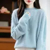 Suéter de Punto de Lana para Mujer Otoño e Invierno Capa Base Estilo Nuevo Moda Perezosa Cálido Cepillado 5% Cachemira Tejido de Punto Top Holgado