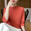 Suéter de Punto para Mujer con Cuello Alto Medio y Mangas Tres Cuartos, Sencillo Ajustado, Top Básico de Manga Media para Primavera y Otoño, para Viajar