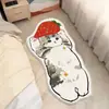 Nueva alfombrilla de noche de cachemira sintética con temática de gatos, adecuada para uso doméstico, una alfombrilla de suelo para dormitorio linda y de estilo caricaturesco, suave y duradera, y fácil de limpiar