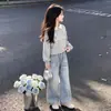 Conjunto de Moletom com Gola Polo e Renda Elegante e Calça Jeans com Estampa de Estrelas para Crianças Maiores - Moda Primavera e Outono 2026