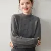 Suéter de Cachemira para Mujer Otoño e Invierno, Cuello Alto Medio, Engrosado, Patrón Trenzado, Corte Holgado, Adelgazante, Suéter de Punto Versátil Vintage, Suéter Base